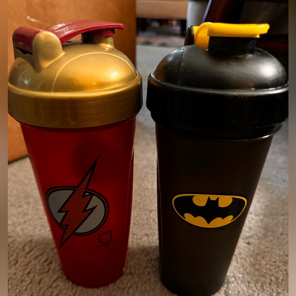 Flash and Batman shaker bottles